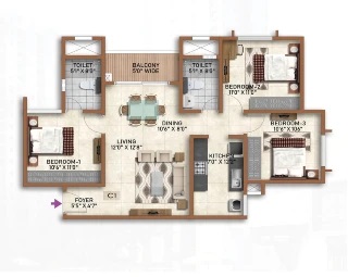Prestige Green Gables 3 BHK Floor Plan